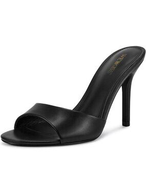 Women's Black Faux Leather Single Strap Open Toe Round Toe High Heel Sandals